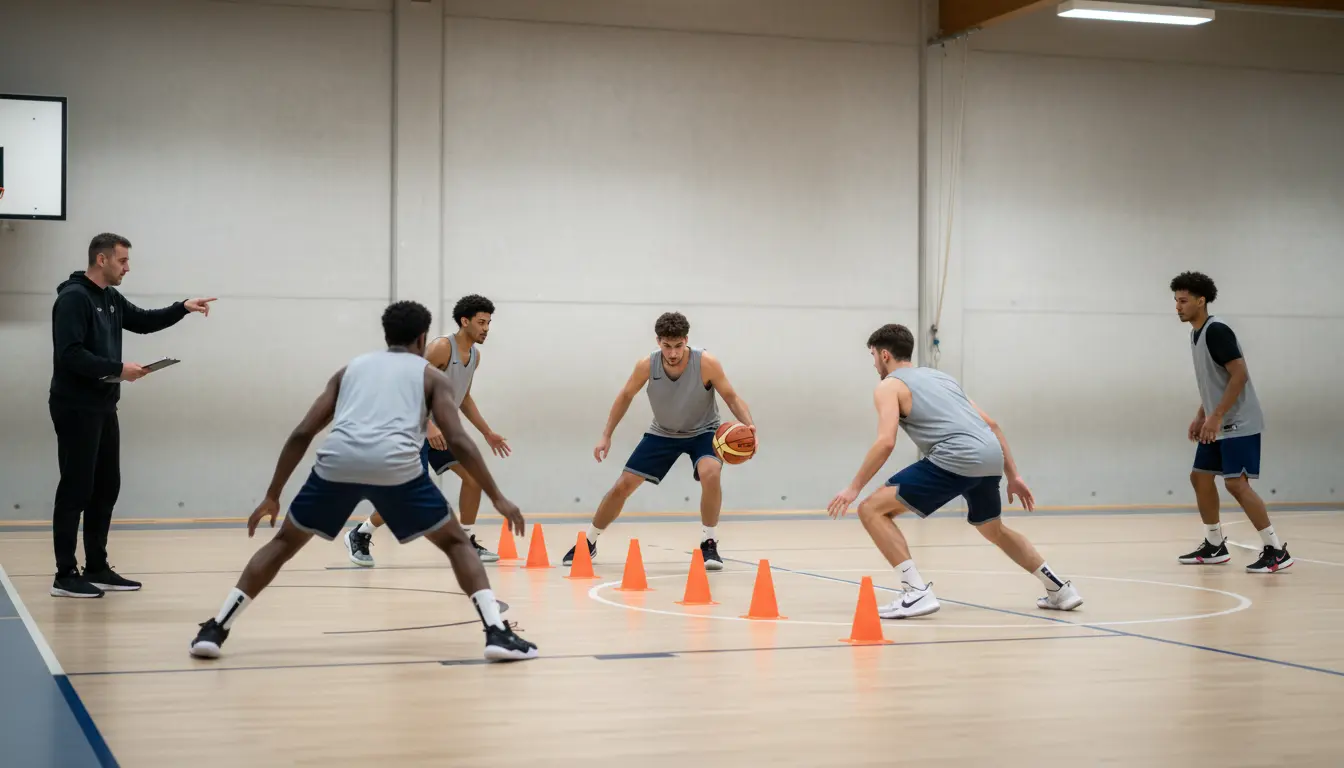 Basketballteam im Mannschaftstraining auf dem Übungsplatz