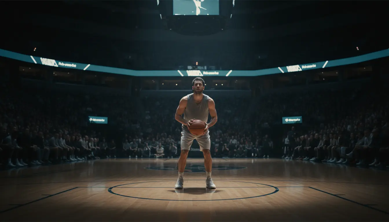 Basketballspieler beim Freiwurf in den letzten Sekunden eines engen Spiels