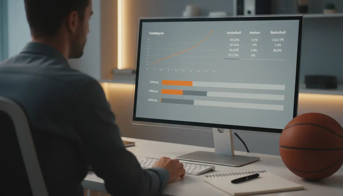 Basketball-Statistiken mit Offensive und Defensive Rating auf einem Bildschirm