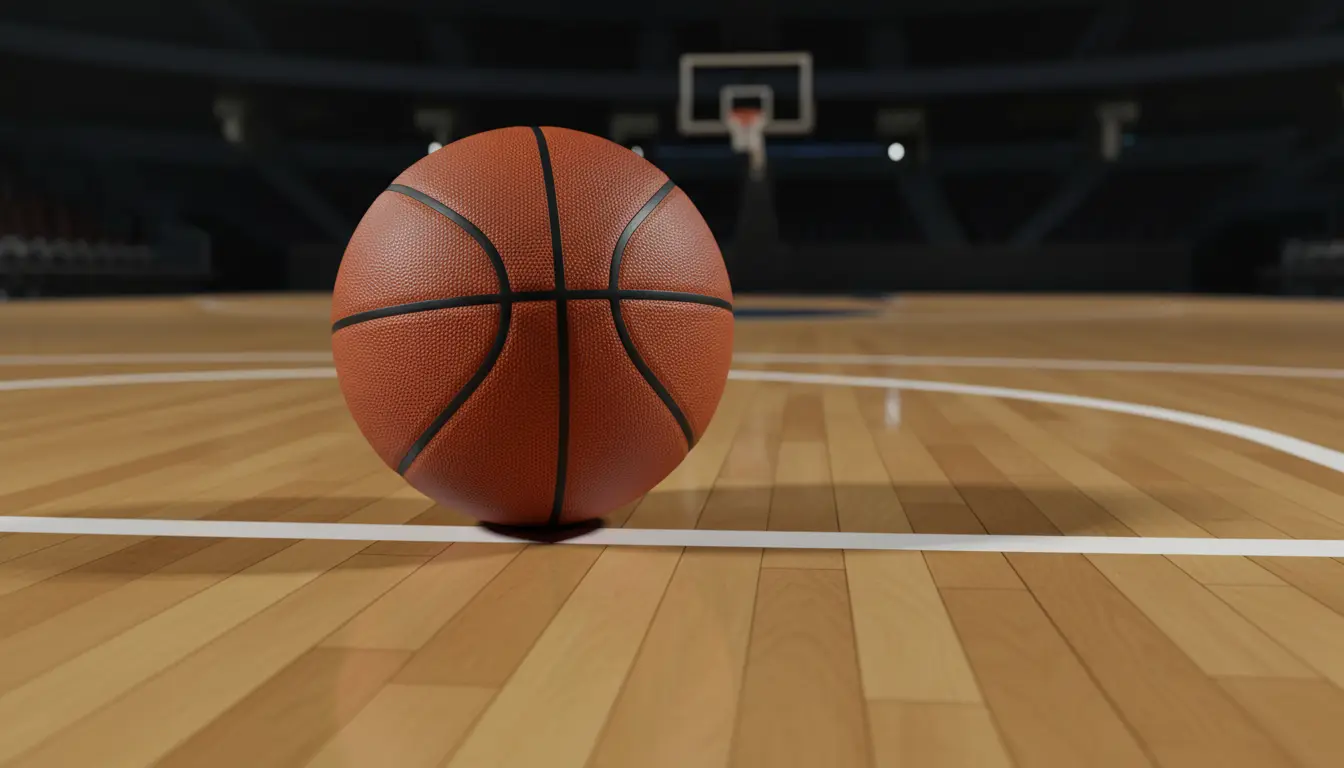 Basketball Wettarten — Nahaufnahme eines Basketballs auf dem Spielfeld