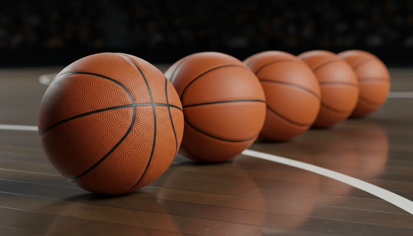 Mehrere Basketbälle nebeneinander auf einem Spielfeld als Symbol für Kombiwetten