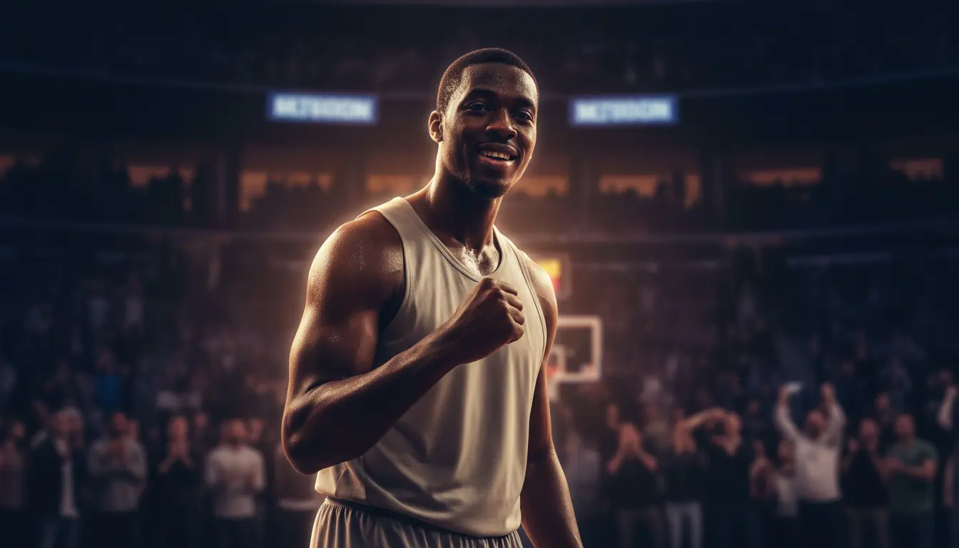 Basketballspieler jubelt nach einem entscheidenden Korb