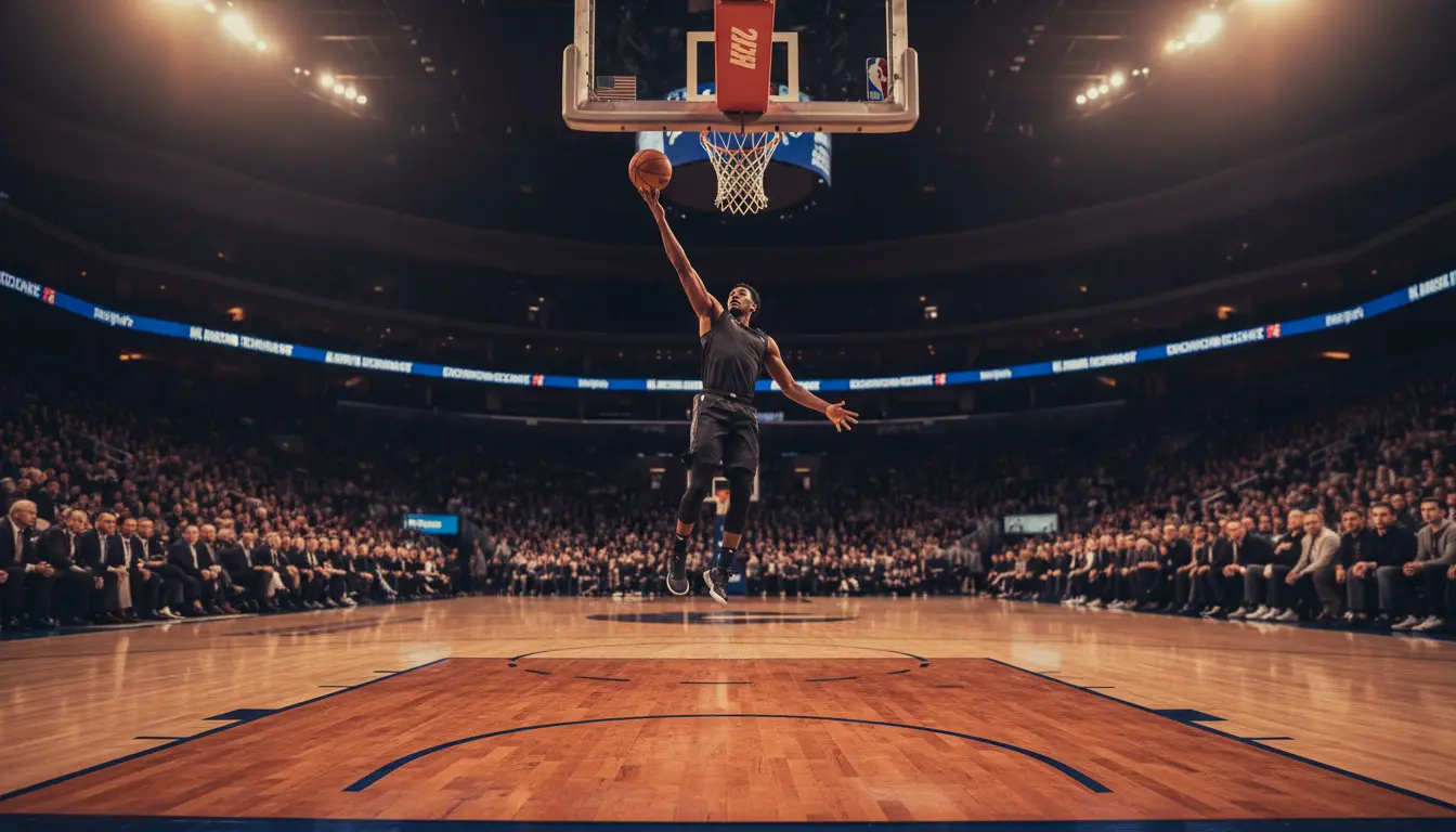 NBA Wetten Tipps — Basketballspieler beim Wurf in einer NBA-Arena