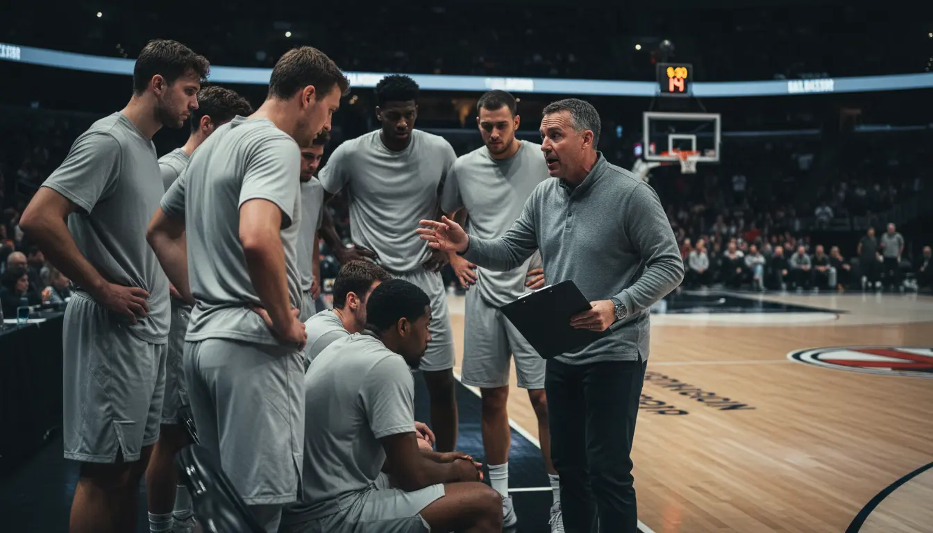 Basketballspieler während einer Auszeit an der Seitenlinie
